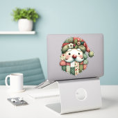 Whimsical Patchwork Santa Folk Christmas Aufkleber (Laptop auf Schreibtisch)