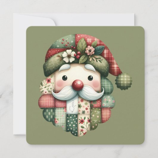 Whimsical Patchwork Santa Folk Christmas Flat Card (Vorderseite)
