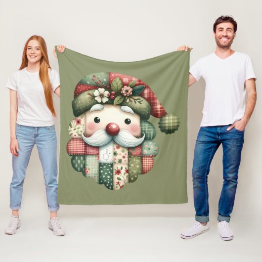 Whimsical Patchwork Santa Folk Christmas Fleecedecke (Beispiel)