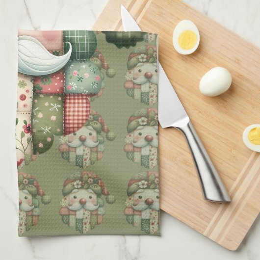 Whimsical Patchwork Santa Folk Christmas Geschirrtuch (Viertel Falte)