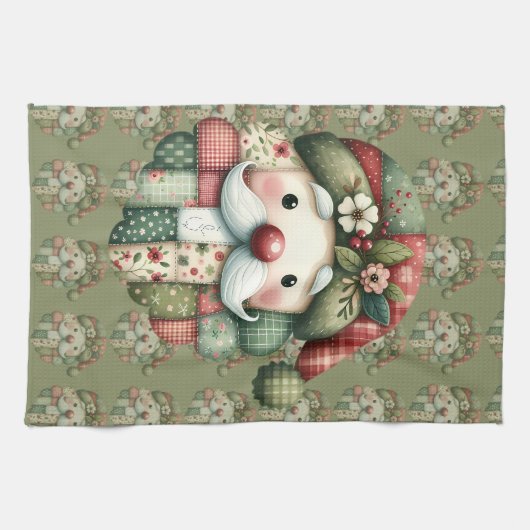 Whimsical Patchwork Santa Folk Christmas Geschirrtuch (Horizontal)