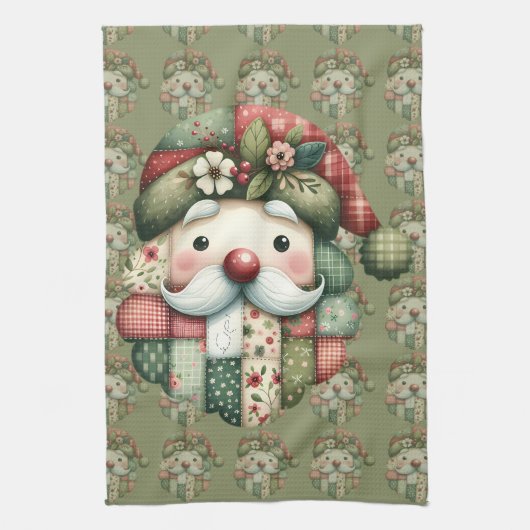 Whimsical Patchwork Santa Folk Christmas Geschirrtuch (Vertikal)
