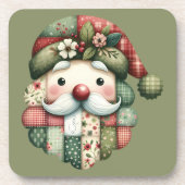 Whimsical Patchwork Santa Folk Christmas Getränkeuntersetzer (Vorderseite)