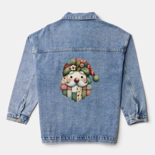 Whimsical Patchwork Santa Folk Christmas Jeansjacke (Rückseite)