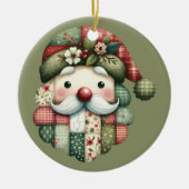 Whimsical Patchwork Santa Folk Christmas Keramik Ornament (Vorne)