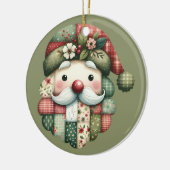 Whimsical Patchwork Santa Folk Christmas Keramik Ornament (Links)