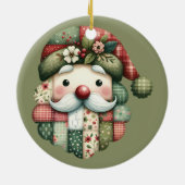 Whimsical Patchwork Santa Folk Christmas Keramik Ornament (Hinten)