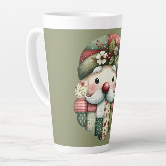 Whimsical Patchwork Santa Folk Christmas Milchtasse (Linke Ecke)