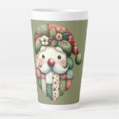 Whimsical Patchwork Santa Folk Christmas Milchtasse (Vorderseite)