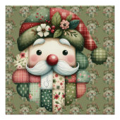 Whimsical Patchwork Santa Folk Christmas Poster (Vorderseite)