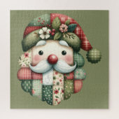 Whimsical Patchwork Santa Folk Christmas Puzzle (Vertikal)