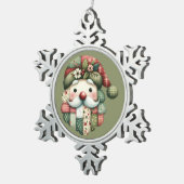 Whimsical Patchwork Santa Folk Christmas Schneeflocken Zinn-Ornament (Rechts)