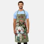 Whimsical Patchwork Santa Folk Christmas Schürze (Getragen)