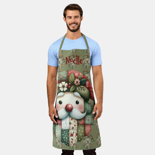 Whimsical Patchwork Santa Folk Christmas Schürze (Getragen)
