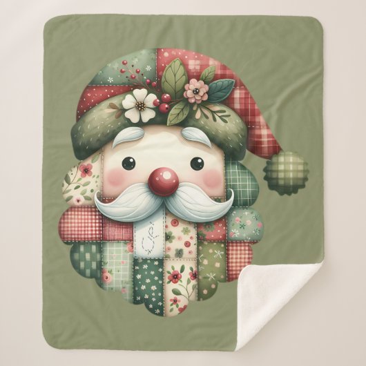 Whimsical Patchwork Santa Folk Christmas Sherpadecke (Vorderseite)