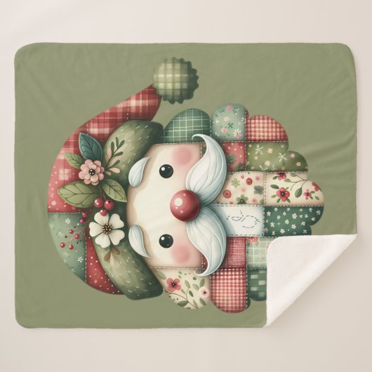 Whimsical Patchwork Santa Folk Christmas Sherpadecke (Vorderseite (Horizontal))