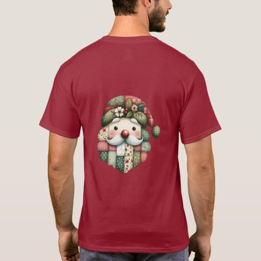 Whimsical Patchwork Santa Folk Christmas T-Shirt (Rückseite)