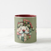 Whimsical Patchwork Santa Folk Christmas Tasse (Zentrum)