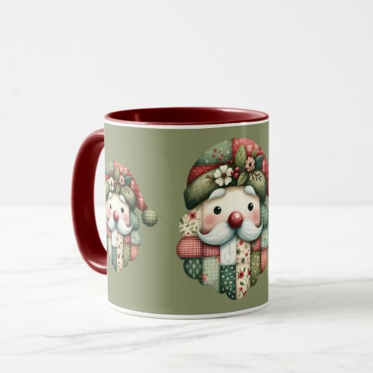 Whimsical Patchwork Santa Folk Christmas Tasse (Vorderseite Links)