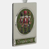 Whimsical Patchwork Weihnachts-Nussknacker-Trio Banner-Ornament Silber (Rechts)