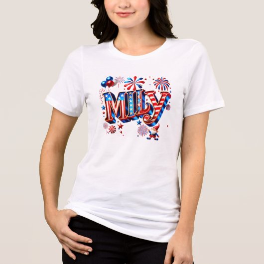 Whimsical Patriotic "MILEY" Name Art mit Gnome & Tri-Blend Shirt (Vorderseite)
