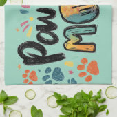 Whimsical "Pawsome MAMA" Graphic with Colorful Paw Geschirrtuch (Gefaltet)