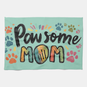 Whimsical "Pawsome MAMA" Graphic with Colorful Paw Geschirrtuch