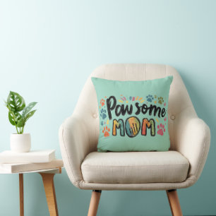 Whimsical "Pawsome MAMA" Graphic with Colorful Paw Kissen
