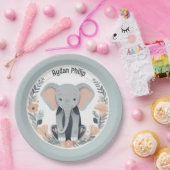 Whimsical Peach & Gray Baby Elephant Pappteller (Party)