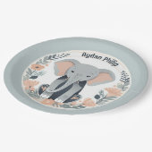 Whimsical Peach & Gray Baby Elephant Pappteller (Schrägansicht)