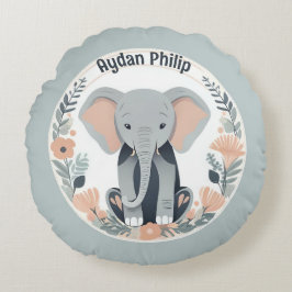 Whimsical Peach & Gray Baby Elephant Rundes Kissen