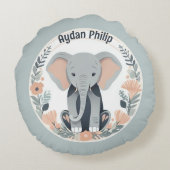 Whimsical Peach & Gray Baby Elephant Rundes Kissen (Rückseite)