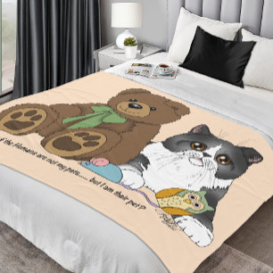Whimsical Peach Niedlicher Grauer Katz Teddybär Hu Fleecedecke