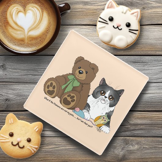 Whimsical Peach Niedlicher Grauer Katz Teddybär Hu Glasuntersetzer