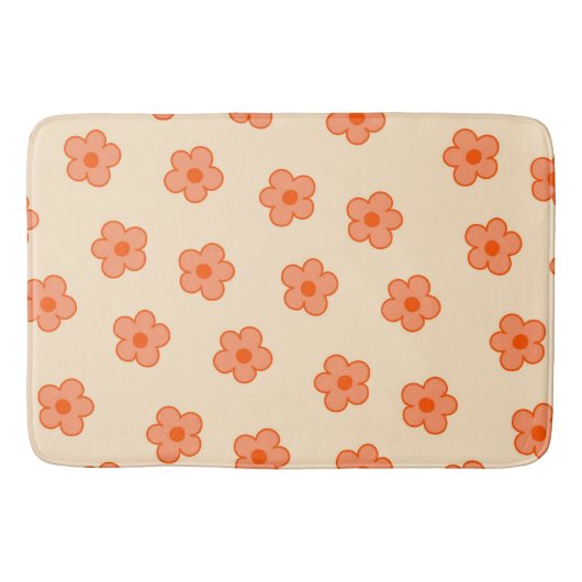 Whimsical Peach & Orange Floral Retro, fröhlich Badematte (Vorderseite)