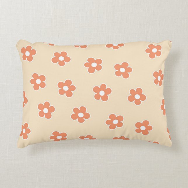 Whimsical Peach & Orange Floral Retro, fröhlich Dekokissen (Vorderseite)
