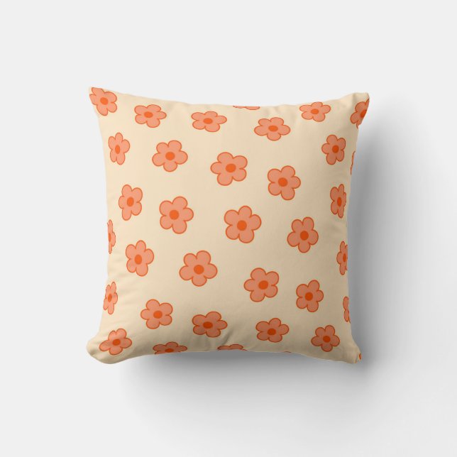 Whimsical Peach & Orange Floral Retro, fröhlich Kissen (Vorderseite)