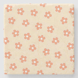 Whimsical Peach & Orange Floral Retro, fröhlich Steinuntersetzer