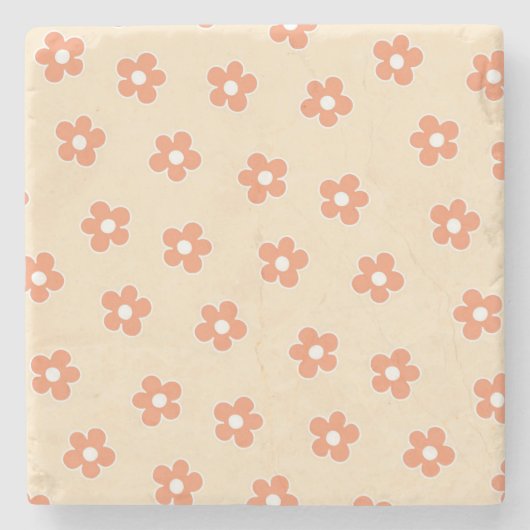 Whimsical Peach & Orange Floral Retro, fröhlich Steinuntersetzer (Vorderseite)