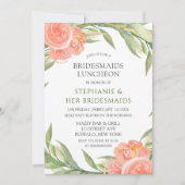 Whimsical Peachy Peonies Bridesmaids Luncheon Einladung (Vorderseite)