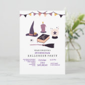 Whimsical peachy rosa Hexe thematisch Einladung (Stehend Vorderseite)