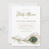 Whimsical Peacock Feather Baby Dusche Einladung (Vorderseite)