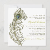 Whimsical Peacock Feather Baby Shower Einladung (Vorderseite)