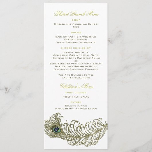 Whimsical Peacock Feather Menu Card Menükarte (Vorderseite)