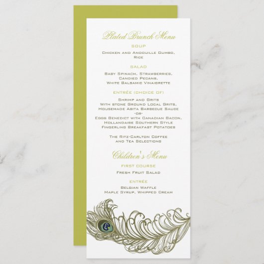 Whimsical Peacock Feather Menu Card Menükarte (Vorne/Hinten)