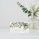 Whimsical Peacock Feather Stylish Business Card Visitenkarte (Stehend Vorderseite)