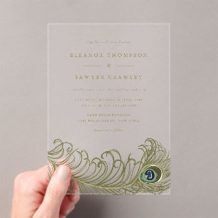 Whimsical Peacock Feather Vintage Wedding Acryleinladungen