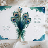 Whimsical Peacock Feather Watercolor Wedding Einladung