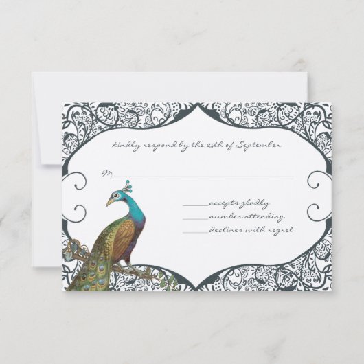 Whimsical Peacock Love Bird UAWG RSVP Karte (Vorderseite)
