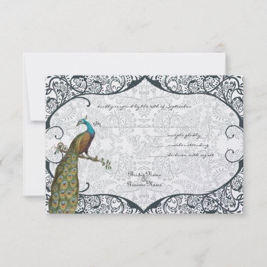 Whimsical Peacock Love Bird UAWG RSVP Karte (Vorderseite)